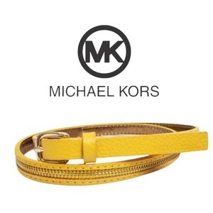 Michael Kors Skinny Yellow Leather Zipper Detail Belt 30"-32"